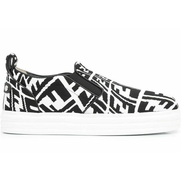 Fendi Vertigo Black White FF Logo Platform Low Top Trainer Slip On Sneaker 37.5 - Picture 1 of 12